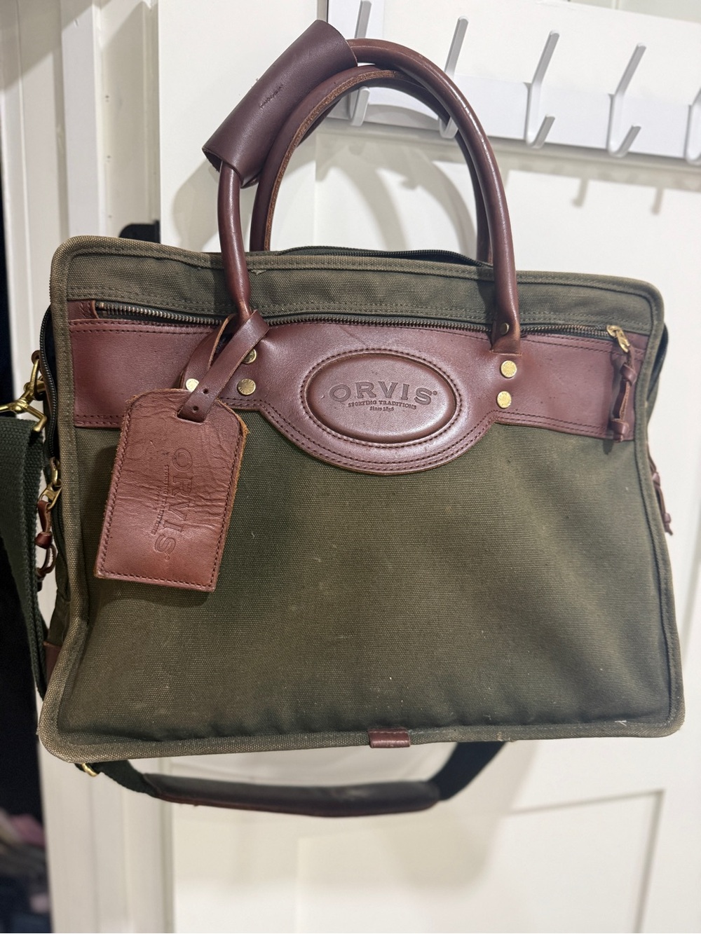 Orvis Olive Green and Brown Canvas & Leather Briefcase